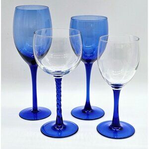 Mismatched Cobalt Glass Wine Glasses 6-8.5" classy mixed glassware dinner party